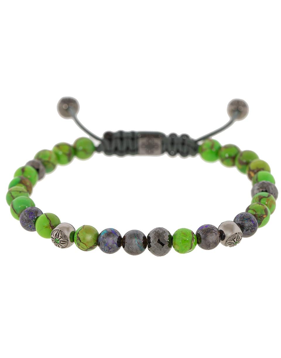 SHAMBALLA JEWELS-Green Turquoise and Opal Bead Bracelet-BLACK GOLD