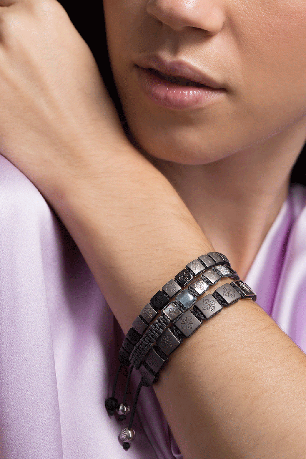 SHAMBALLA JEWELS-Grey and Black Matte Ceramic Lock Bracelet-BLACK GOLD