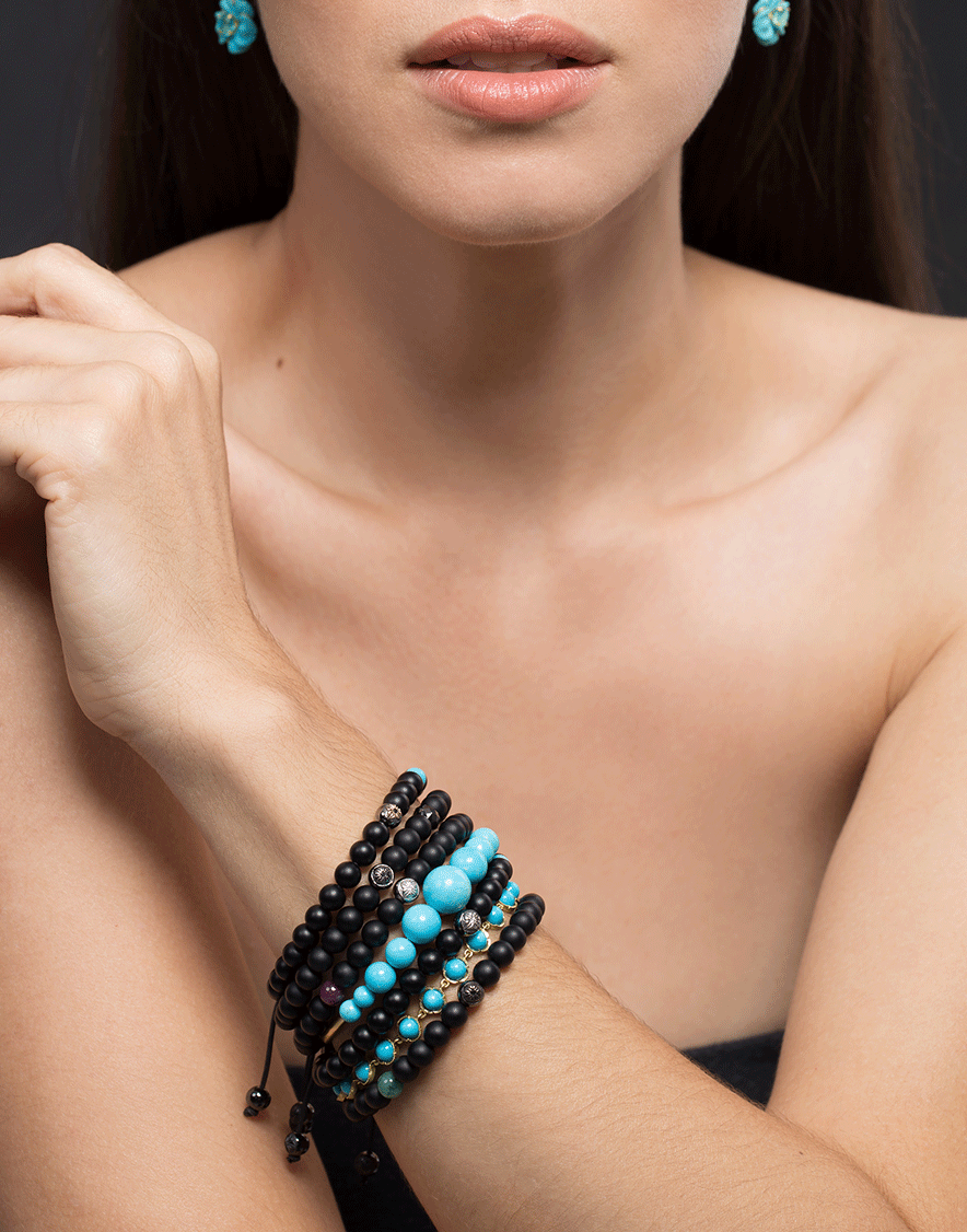 SHAMBALLA JEWELS-Onyx And Turquoise Bracelet-BLACK GOLD