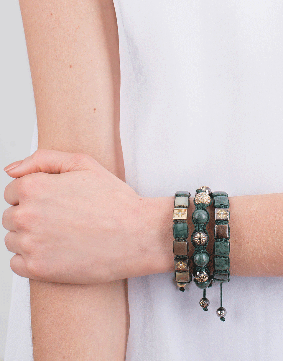 SHAMBALLA JEWELS-Green Marble Bead Bracelet-BLACK GOLD