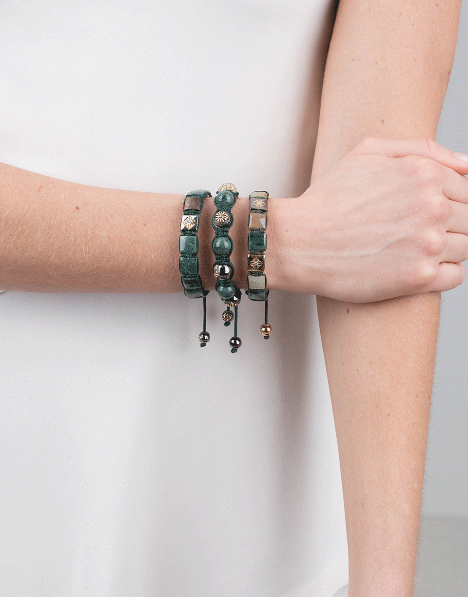 SHAMBALLA JEWELS-Green Marble Bead Bracelet-BLACK GOLD