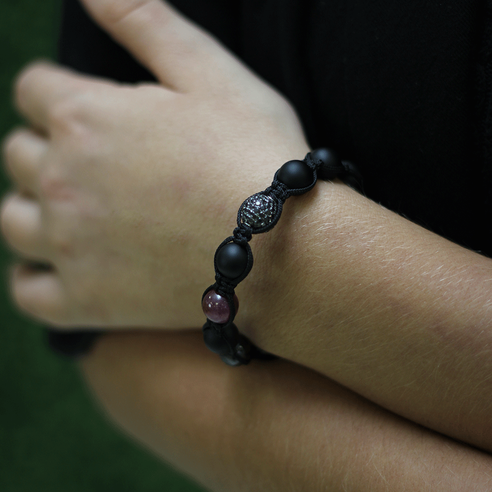 SHAMBALLA JEWELS-Onyx And Ruby Beaded Bracelet-BLACK GOLD