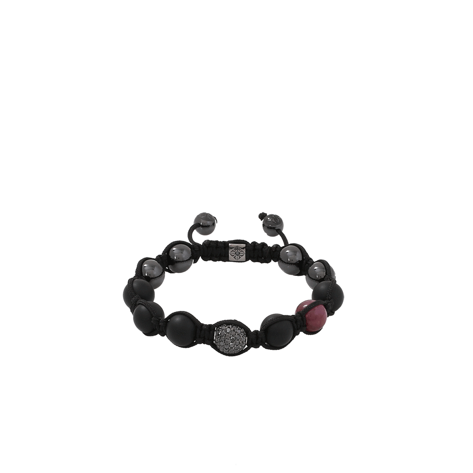 SHAMBALLA JEWELS-Onyx And Ruby Beaded Bracelet-BLACK GOLD