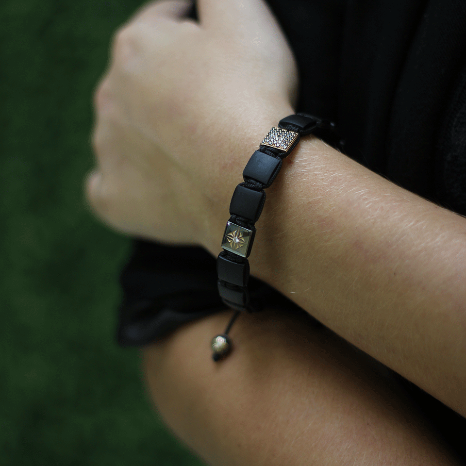 SHAMBALLA JEWELS-Onyx And Diamond Lock Bracelet-ROSE GOLD