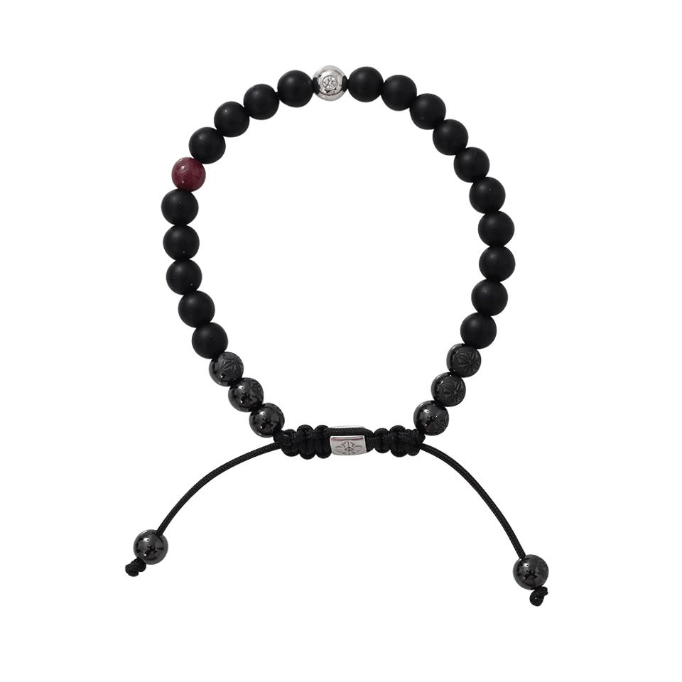 SHAMBALLA JEWELS-Onyx And Ruby Beaded Bracelet-WHITE GOLD