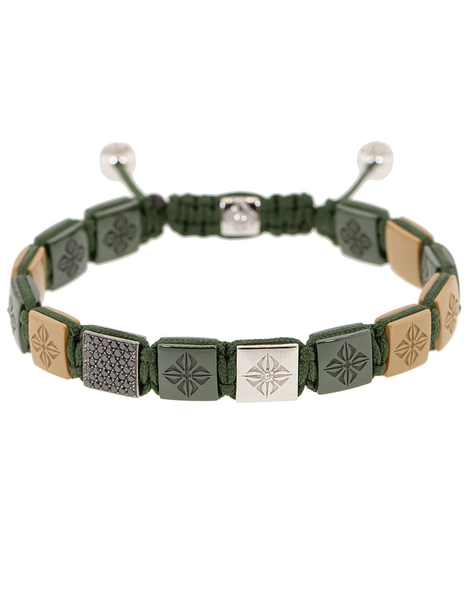 SHAMBALLA JEWELS-Olive and Beige Ceramic Lock-WHITE GOLD