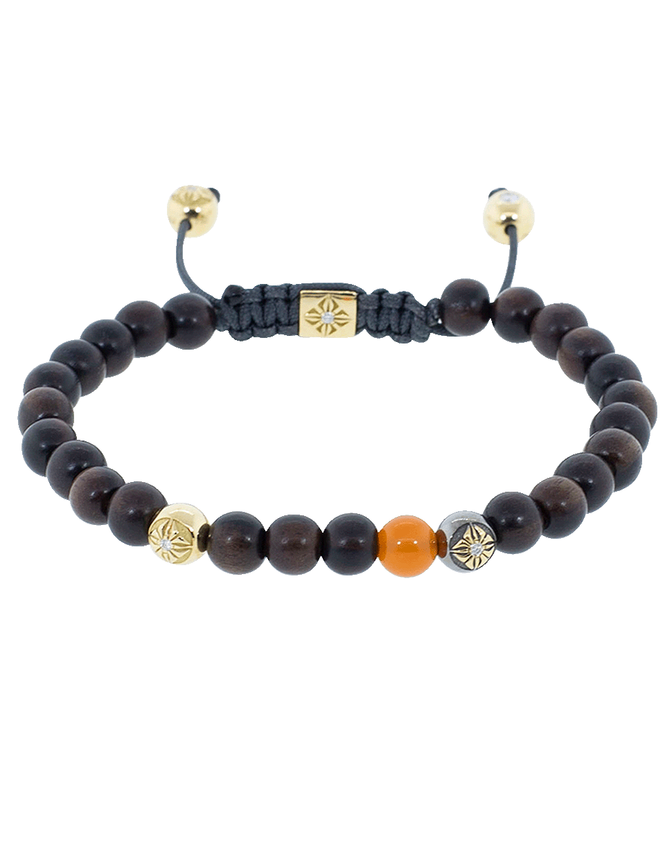 SHAMBALLA JEWELS-Ebony Wood Beaded Bracelet-YELLOW GOLD