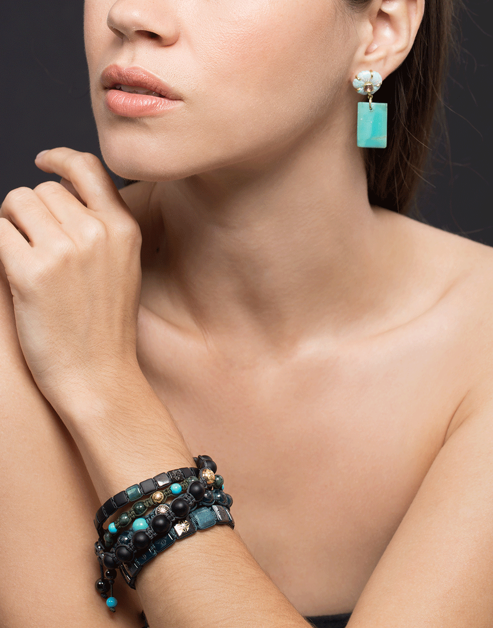 SHAMBALLA JEWELS-Green Marble And Turquoise Bracelet-YELLOW GOLD