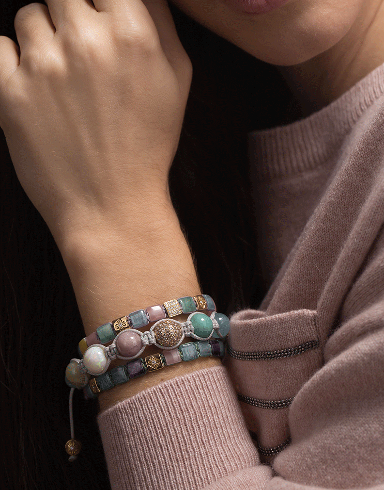 SHAMBALLA JEWELS-Aquamarine, Amethyst, Quartz and Diamond Lock Bracelet-YELLOW GOLD