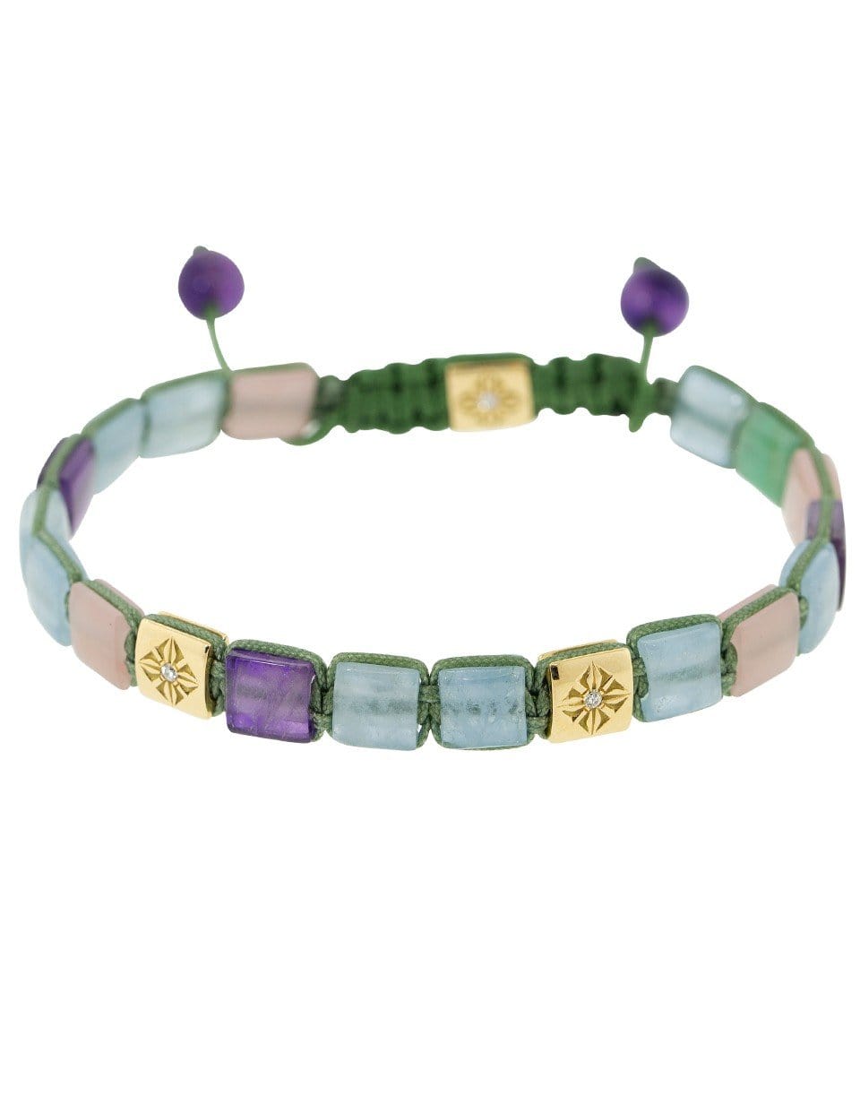 SHAMBALLA JEWELS-Aquamarine, Amethyst, Quartz and Diamond Lock Bracelet-YELLOW GOLD