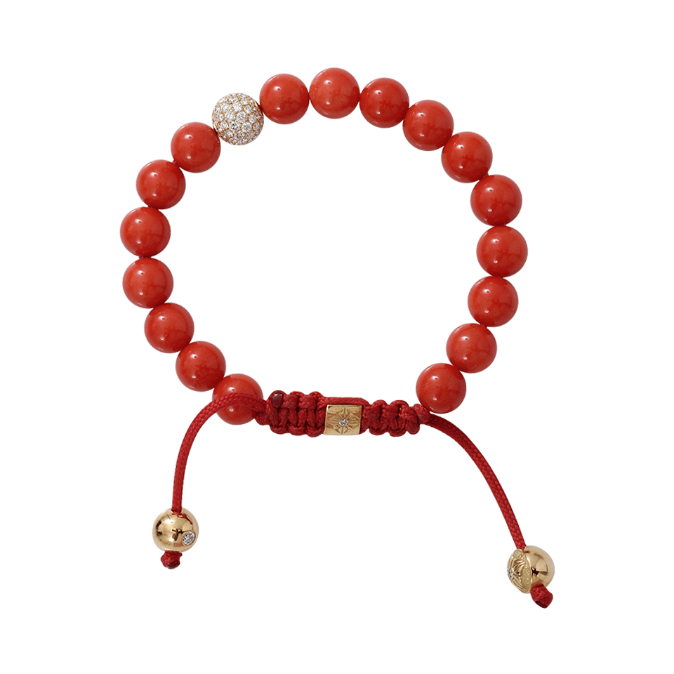 SHAMBALLA JEWELS-Coral And Diamond Beaded Bracelet-YELLOW GOLD