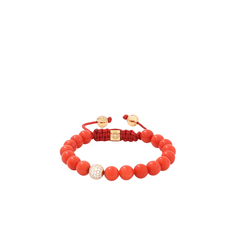 SHAMBALLA JEWELS-Coral And Diamond Beaded Bracelet-YELLOW GOLD