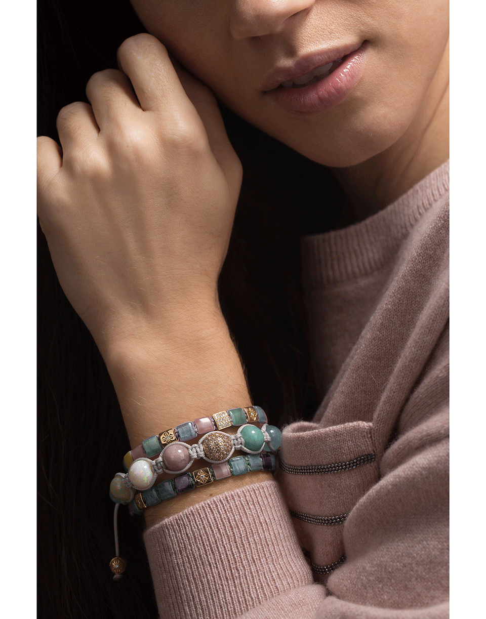 SHAMBALLA JEWELS-Emerald, Aquamarine, Opal Bead Bracelet-YELLOW GOLD