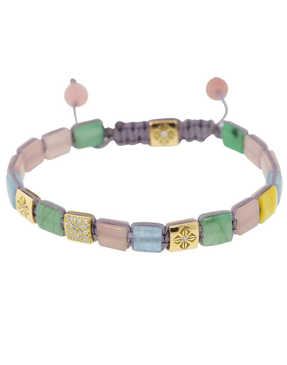 SHAMBALLA JEWELS-Emerald, Mother of Pearl, and Aquamarine Lock Bracelet-YELLOW GOLD