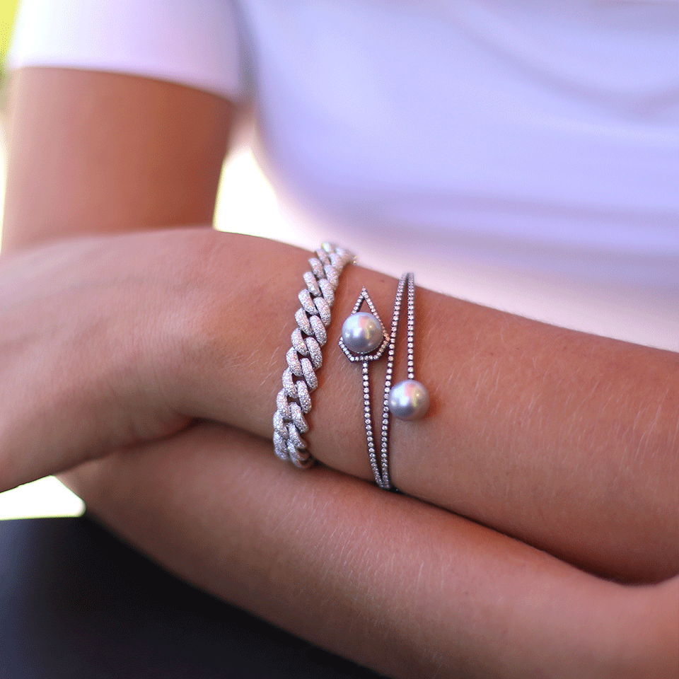 SHAY JEWELRY-Caged Pearl Bangle-BLACK GOLD