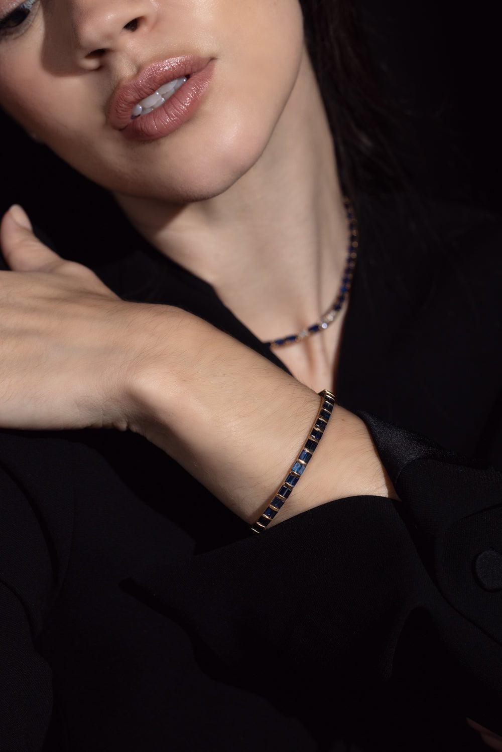 SHAY JEWELRY-Half Baguette Blue Sapphire Bangle-ROSE GOLD