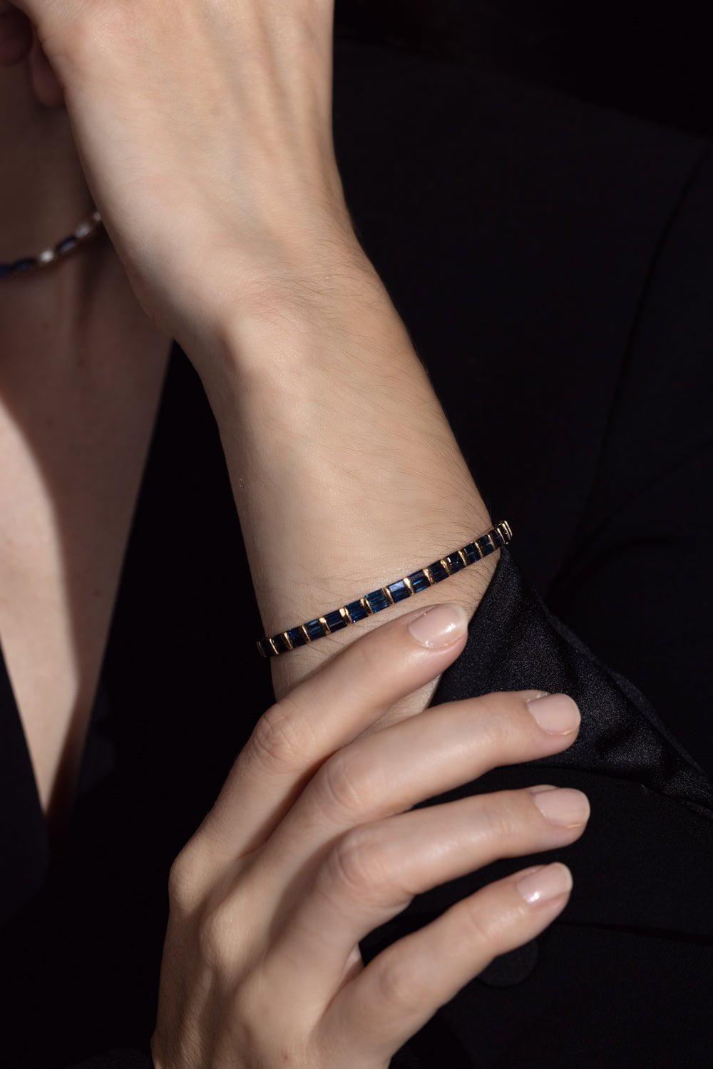 SHAY JEWELRY-Half Baguette Blue Sapphire Bangle-ROSE GOLD