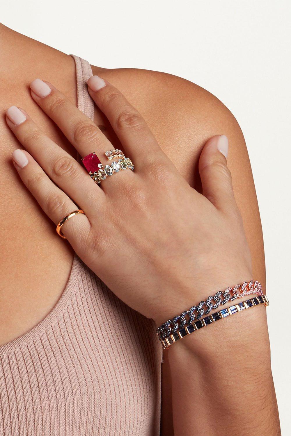 SHAY JEWELRY-Half Baguette Blue Sapphire Bangle-ROSE GOLD