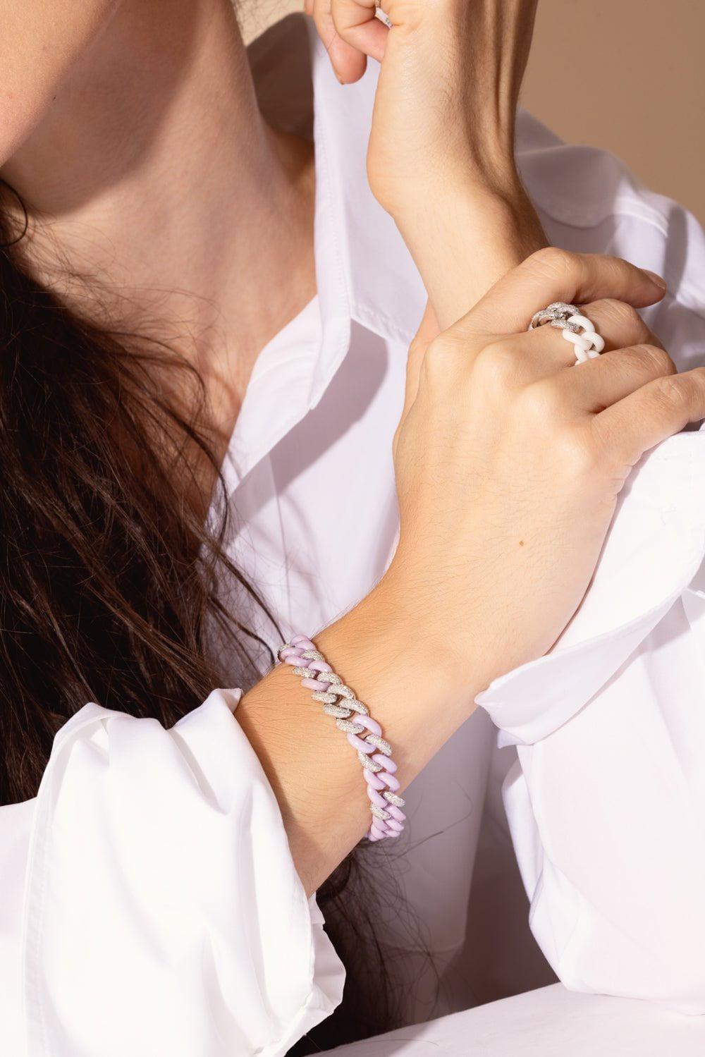 SHAY JEWELRY-DIAMOND 7 PAVE LAVENDER CERAMIC ESSENTIAL LINK BRACELET-WHITE GOLD