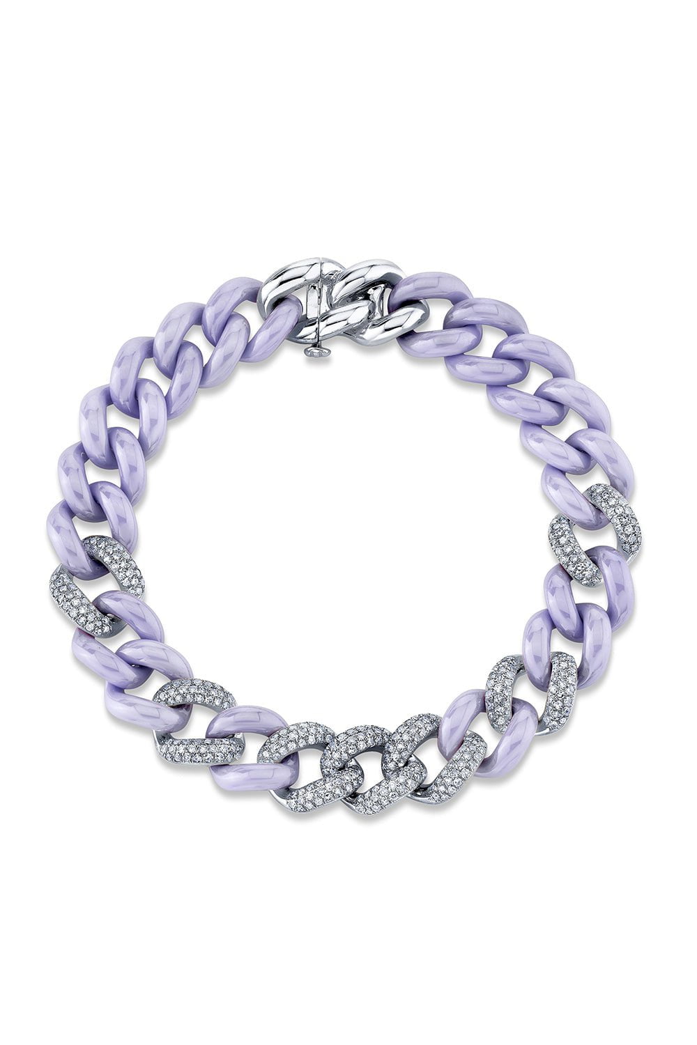 SHAY JEWELRY-DIAMOND 7 PAVE LAVENDER CERAMIC ESSENTIAL LINK BRACELET-WHITE GOLD