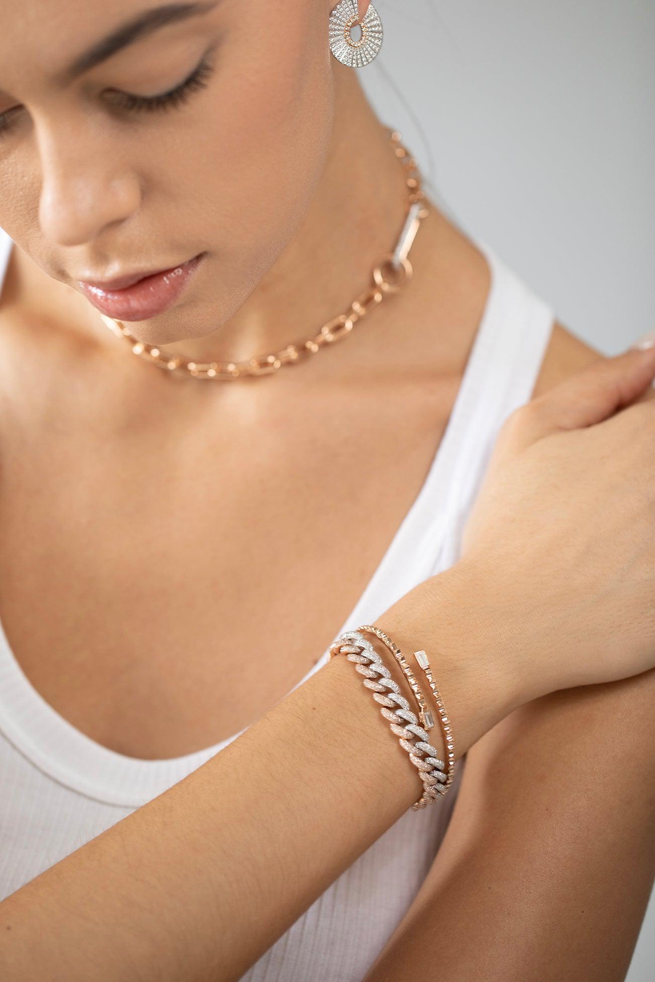 SHAY JEWELRY-Diamond Pave Two-Tone Essential Link Bracelet-WHITE GOLD