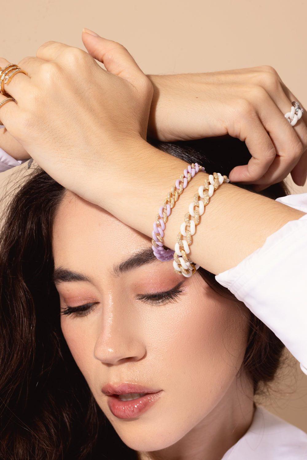 SHAY JEWELRY-ALTERNATING PAVE CERAMIC ESSENTIAL LINK BRACELET-YELLOW GOLD