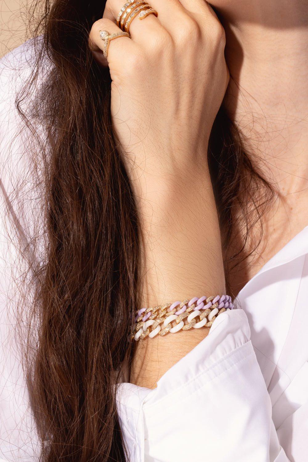 SHAY JEWELRY-ALTERNATING PAVE CERAMIC ESSENTIAL LINK BRACELET-YELLOW GOLD