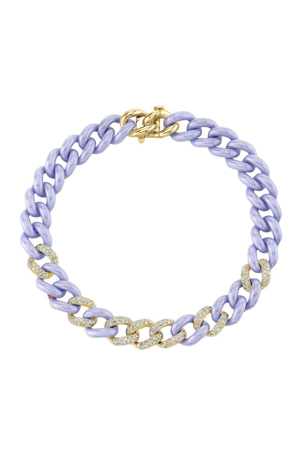 DIAMOND 7 PAVE LAVENDER CERAMIC MEDIUM LINK BRACELET-YELLOW GOLD-6.5-JEWELRYFINE JEWELBRACELET O-SHAY JEWELRY