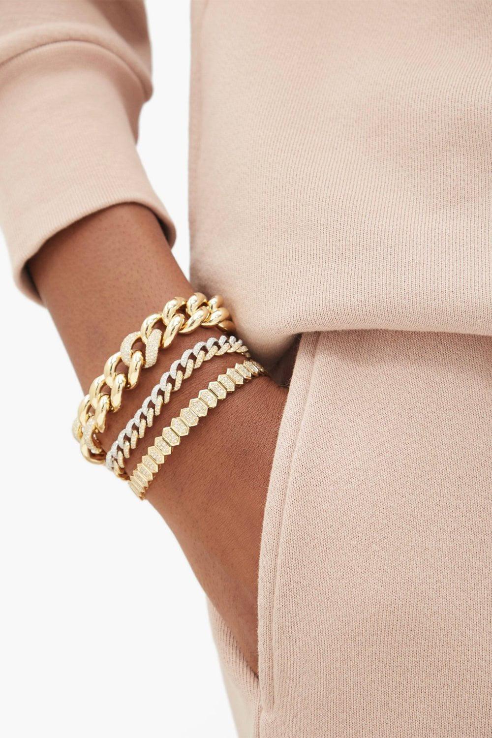 SHAY JEWELRY-Diamond Elongated Hexagon Stretch Bracelet-YELLOW GOLD