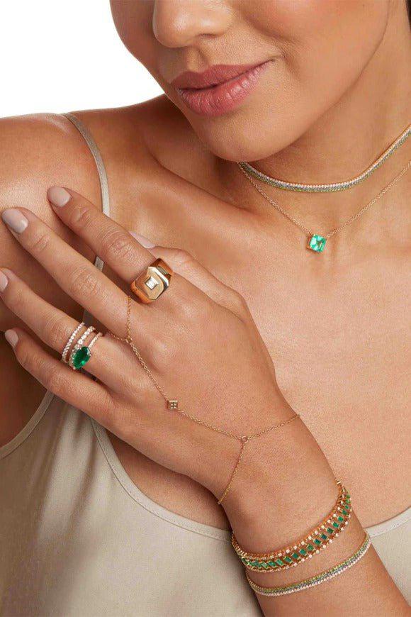 SHAY JEWELRY-Diamond Emerald Dot Dash Bracelet-YELLOW GOLD