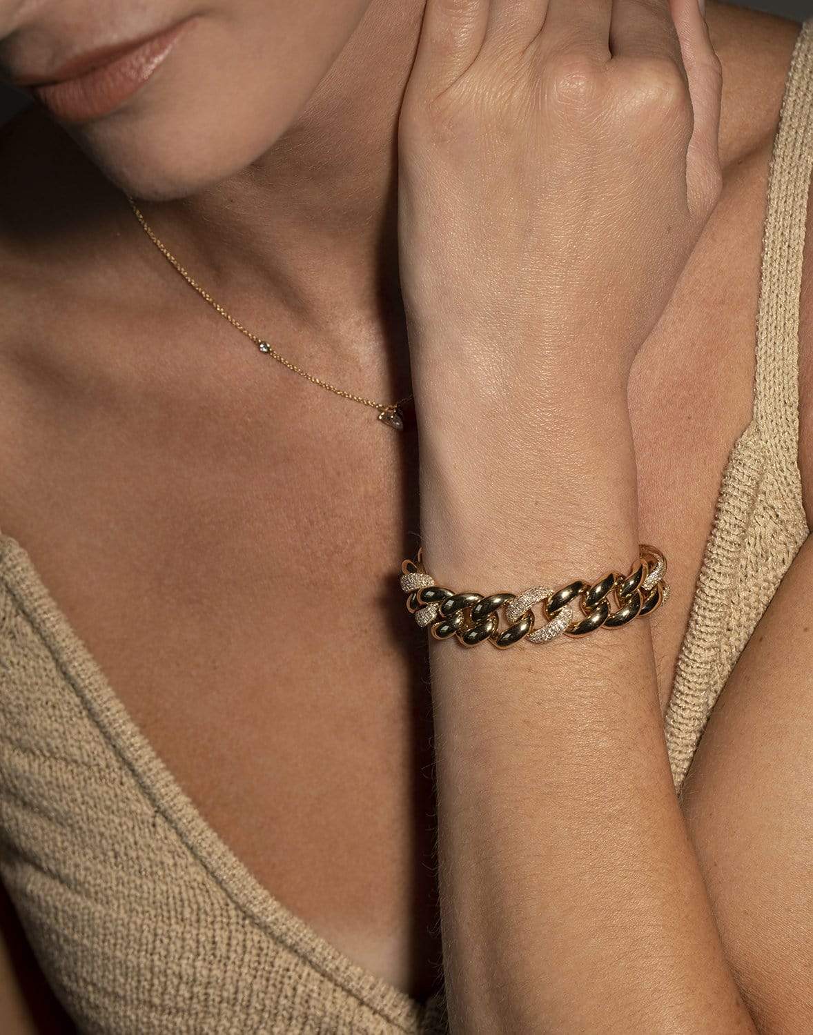 SHAY JEWELRY-Diamond Triple Pave Jumbo Link Bracelet-YELLOW GOLD