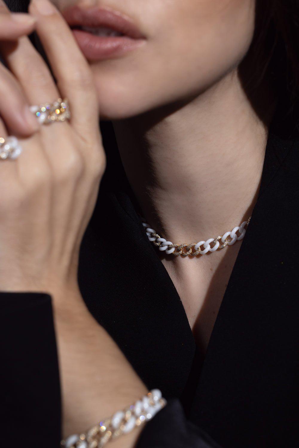 SHAY JEWELRY-Pave White Ceramic Essential Link Bracelet-YELLOW GOLD