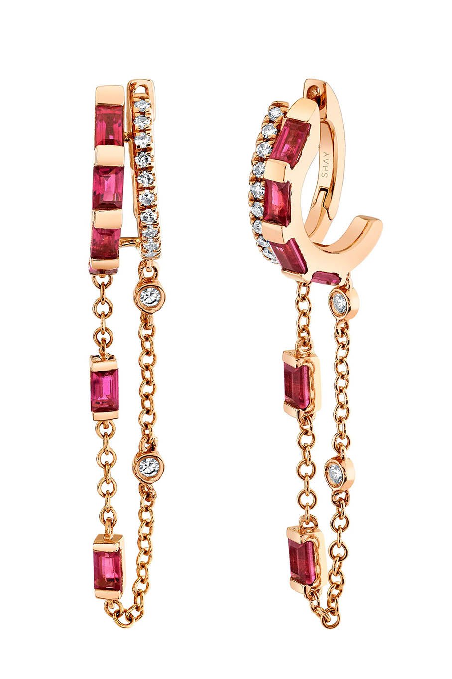 SHAY JEWELRY-Pink Sapphire Diamond Fringe Huggies-ROSE GOLD
