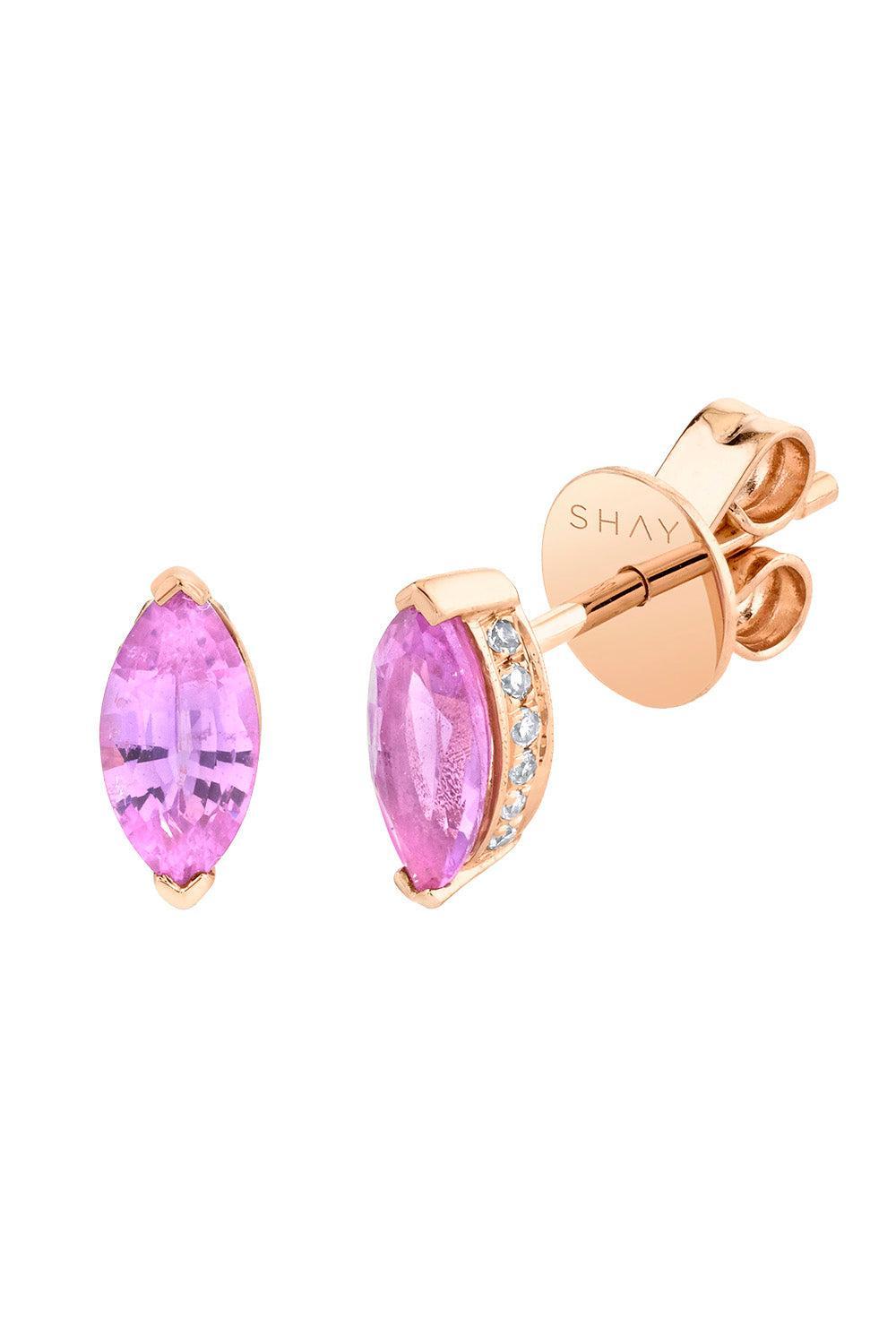 Pink Sapphire Diamond Marquise Stud Earrings-ROSE GOLD-JEWELRYFINE JEWELEARRING-SHAY JEWELRY