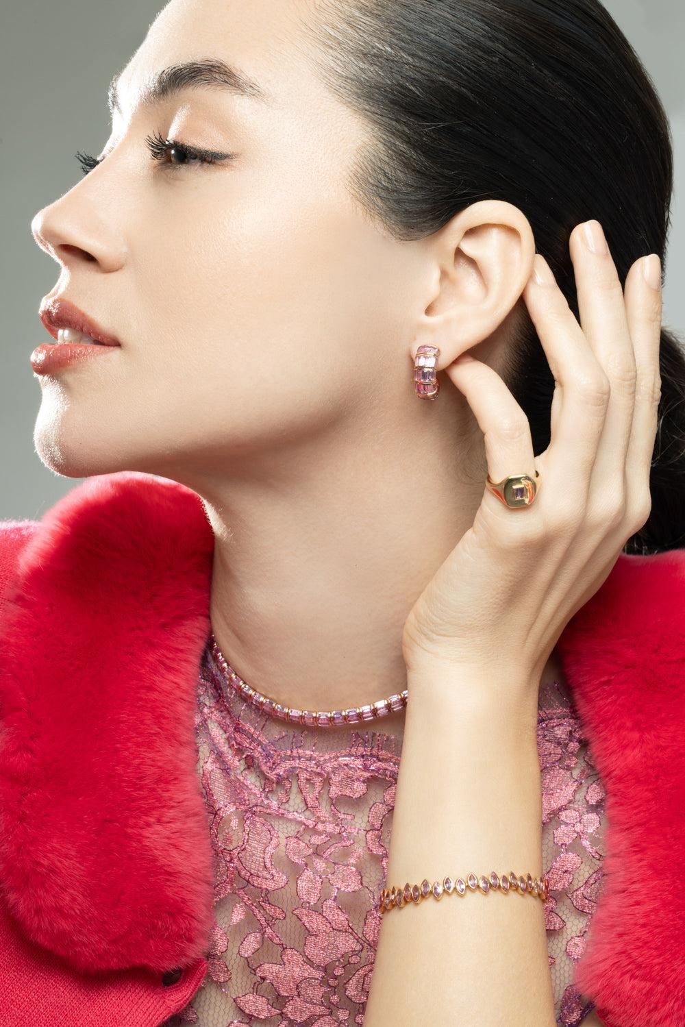 Pink Sapphire Stretch Earrings-ROSE GOLD-JEWELRYFINE JEWELEARRING-SHAY JEWELRY