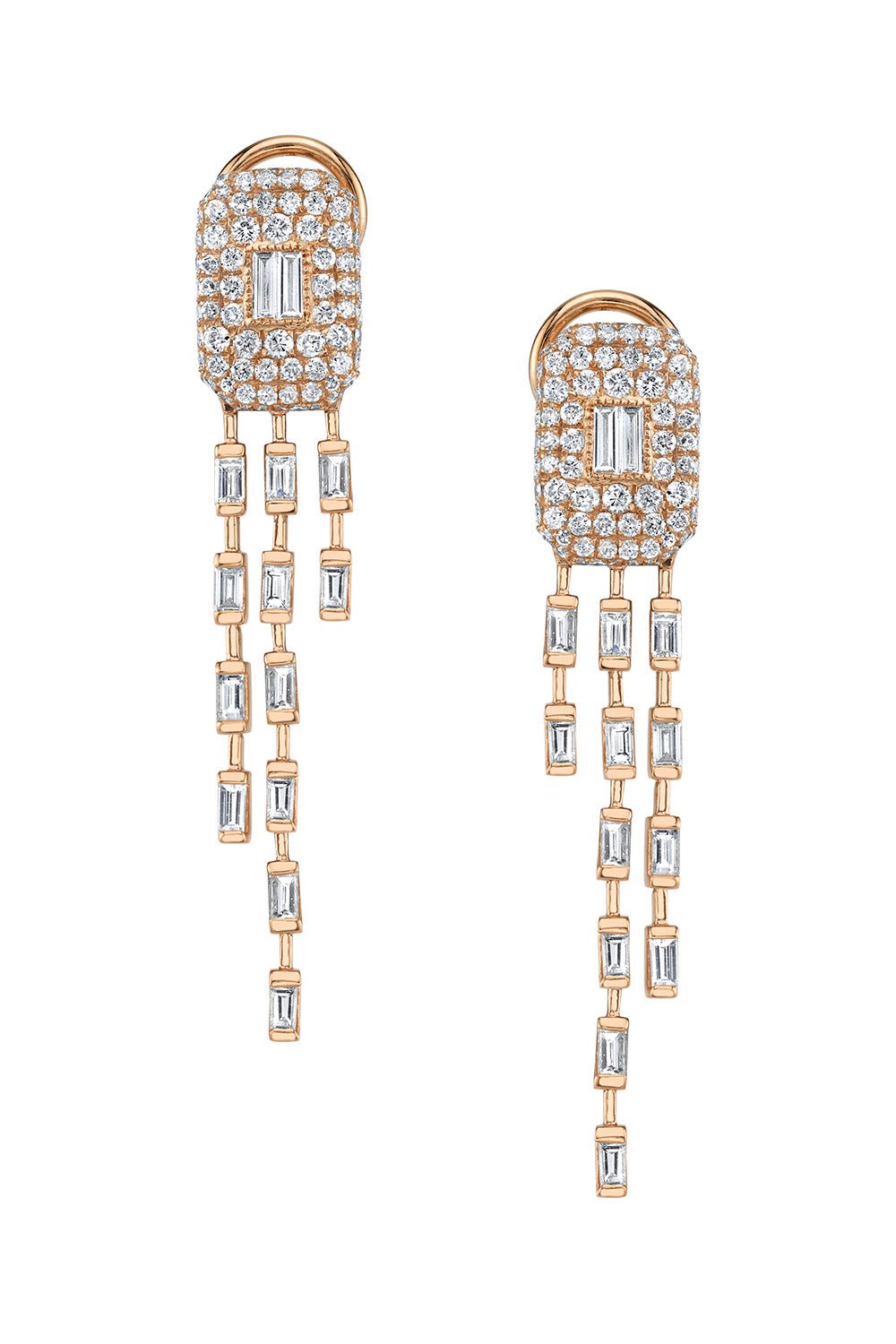 SHAY JEWELRY-Waterfall Baguette Drop Earrings-ROSE GOLD