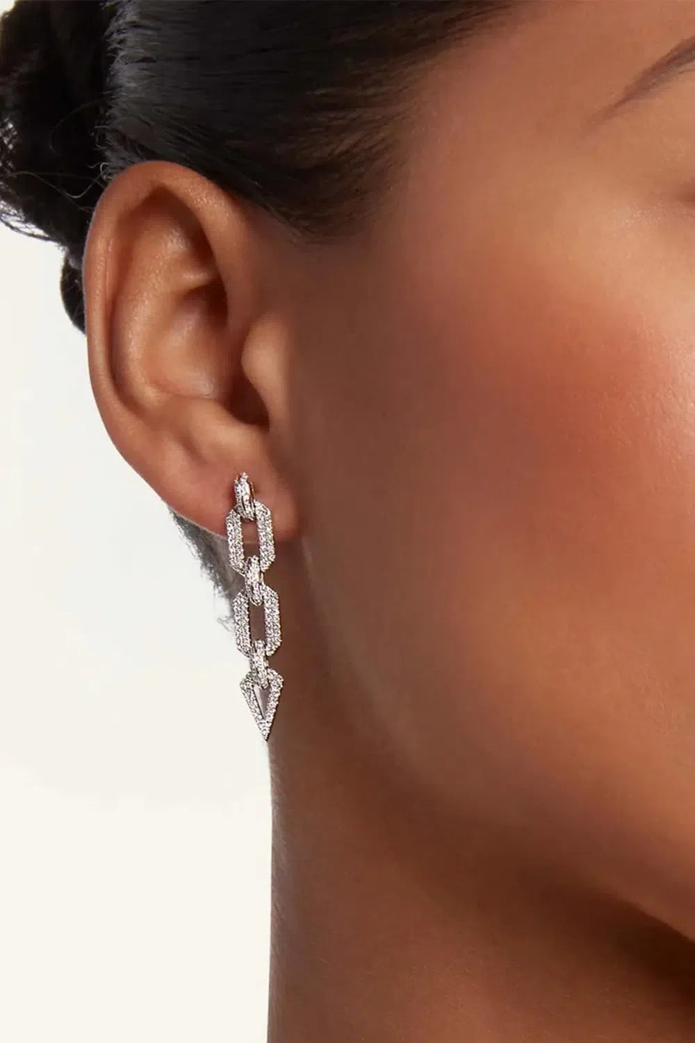 SHAY JEWELRY-DIAMOND PAVE GEO LINK EARRINGS-WHITE GOLD