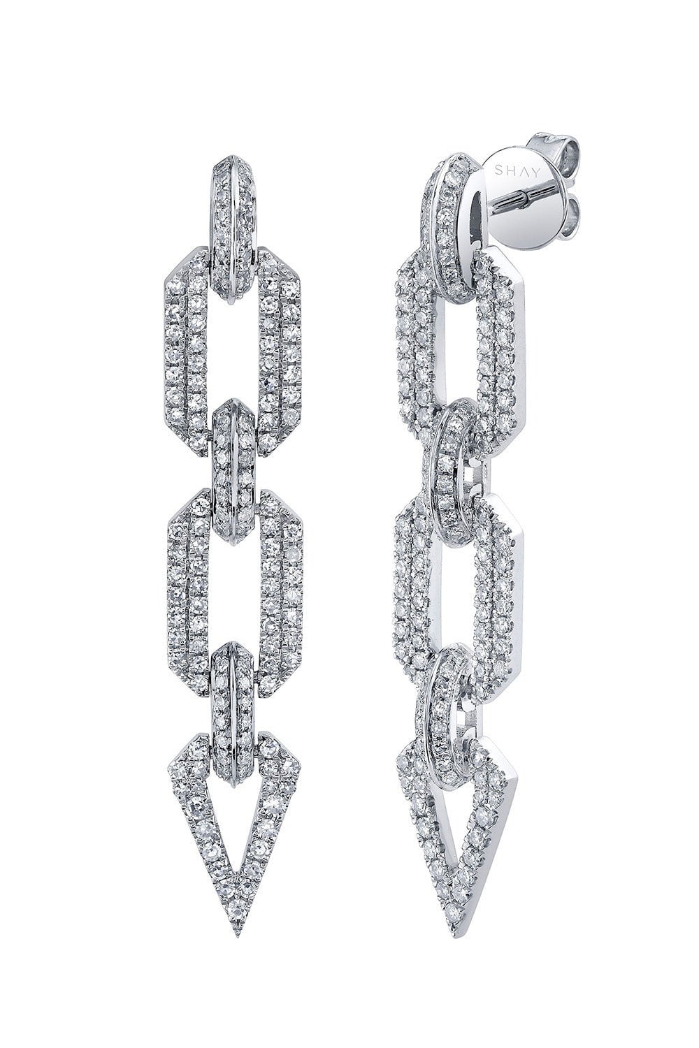SHAY JEWELRY-DIAMOND PAVE GEO LINK EARRINGS-WHITE GOLD