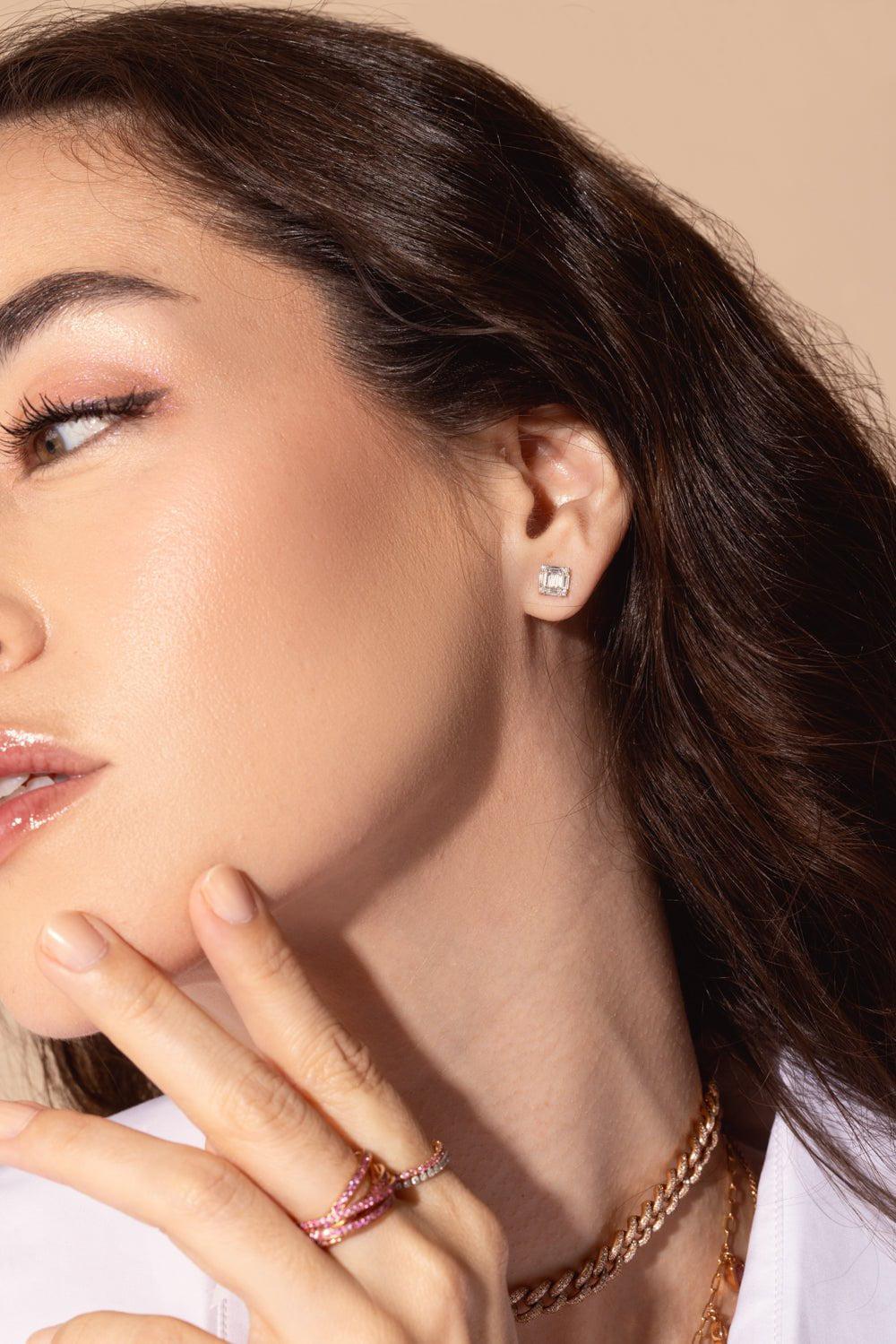 SHAY JEWELRY-DIAMOND SQUARE STACKED BAGUETTE STUD EARRINGS-WHITE GOLD