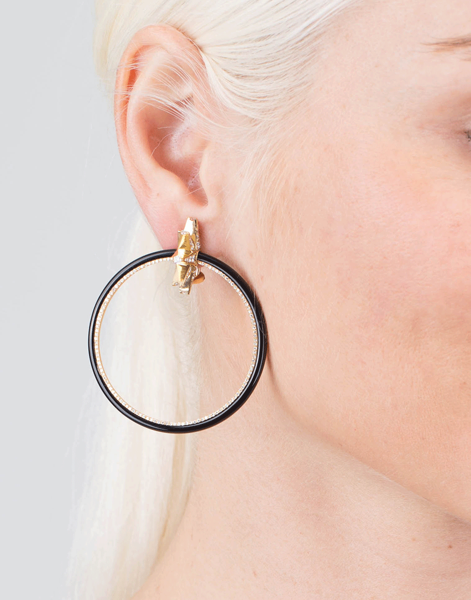 SHAY JEWELRY-Black Agate & Diamond Hoop Earrings-YELLOW GOLD