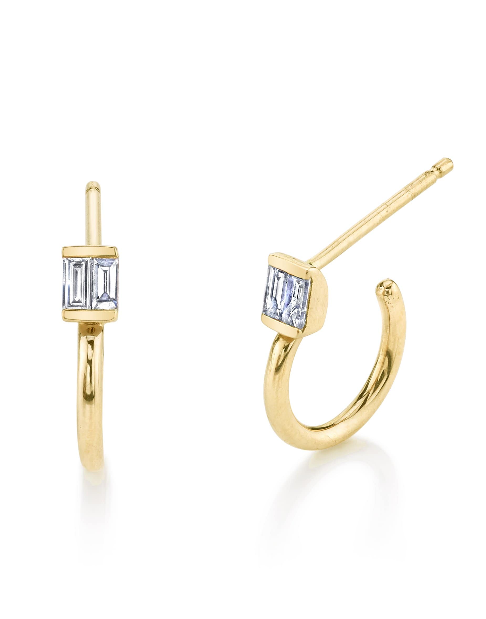 SHAY JEWELRY-Diamond Baguette Drop Huggies-YELLOW GOLD
