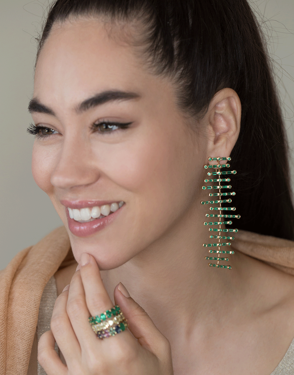 SHAY JEWELRY-Emerald and Diamond Fishbone Drop Earrings-YELLOW GOLD