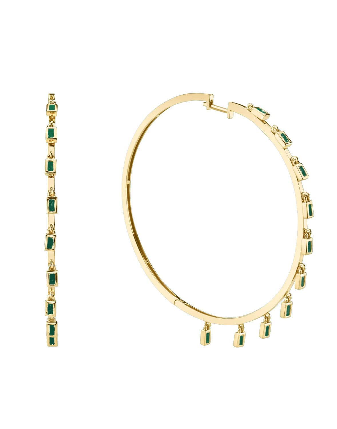 SHAY JEWELRY-Emerald Baguette Dangle Hoops-YELLOW GOLD