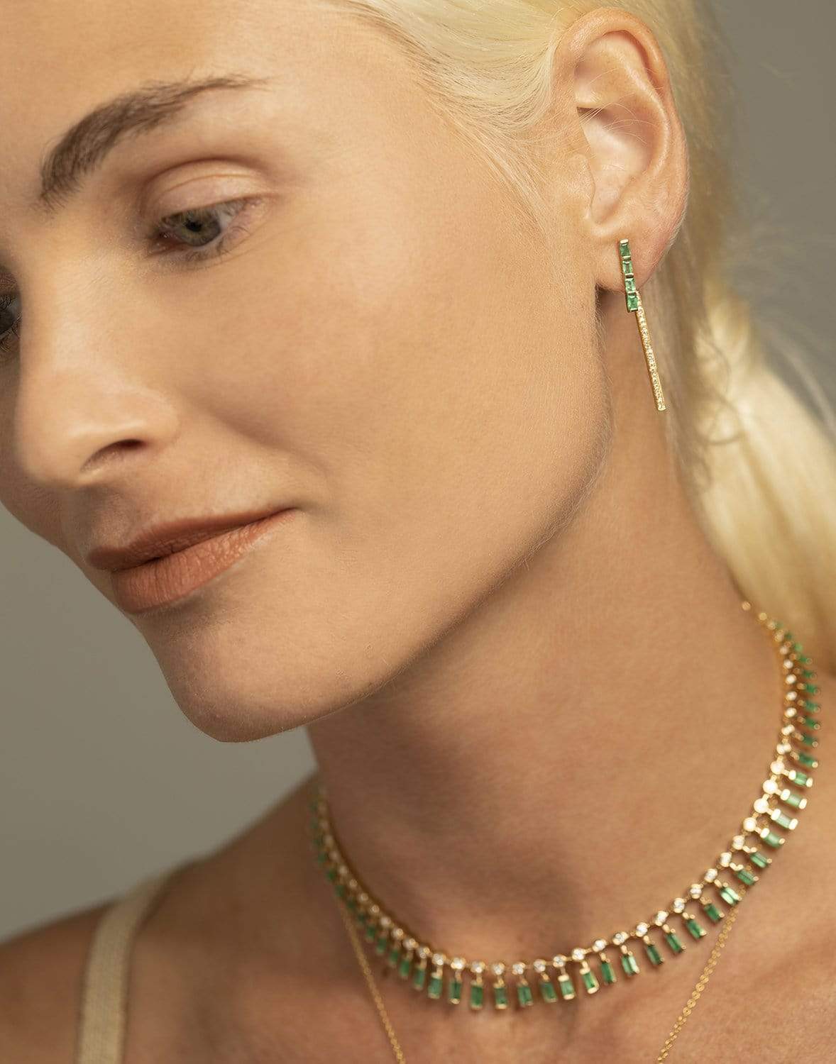 SHAY JEWELRY-Emerald Stick Ear Jackets-YELLOW GOLD
