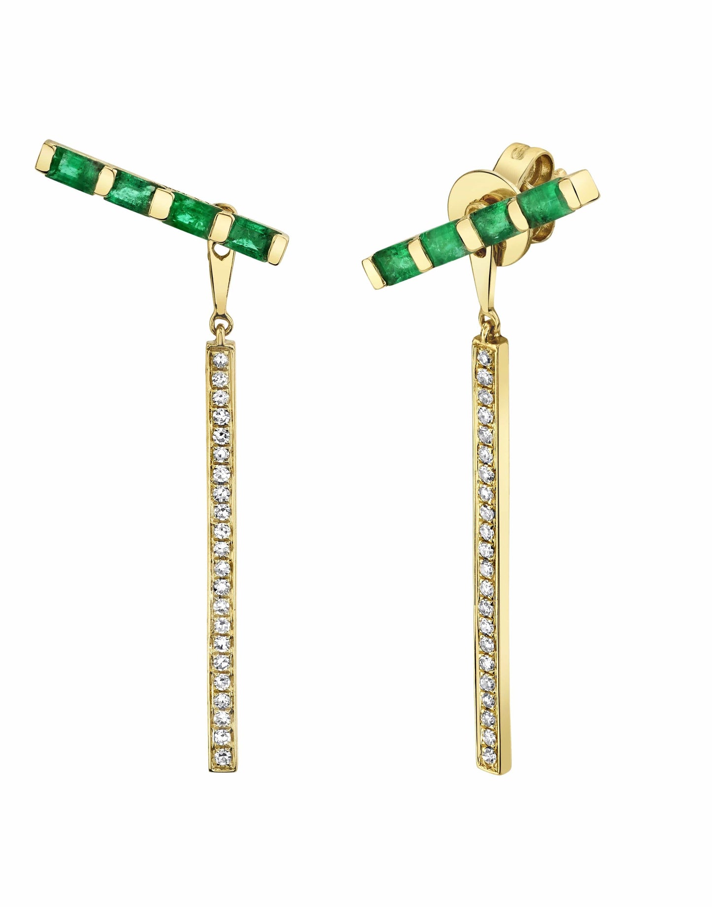 SHAY JEWELRY-Emerald Stick Ear Jackets-YELLOW GOLD