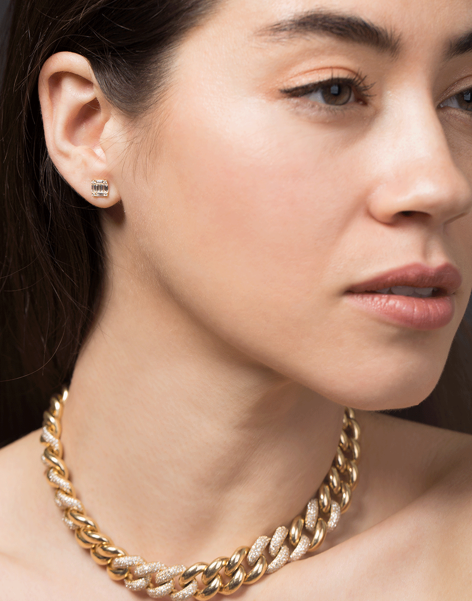 SHAY JEWELRY-Mini Square Stacked Baguette Studs-YELLOW GOLD