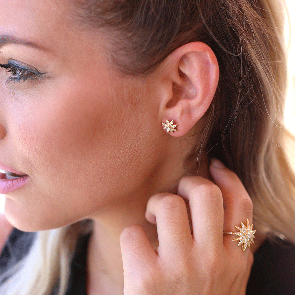 SHAY JEWELRY-Mini Starburst Diamond Studs-YELLOW GOLD