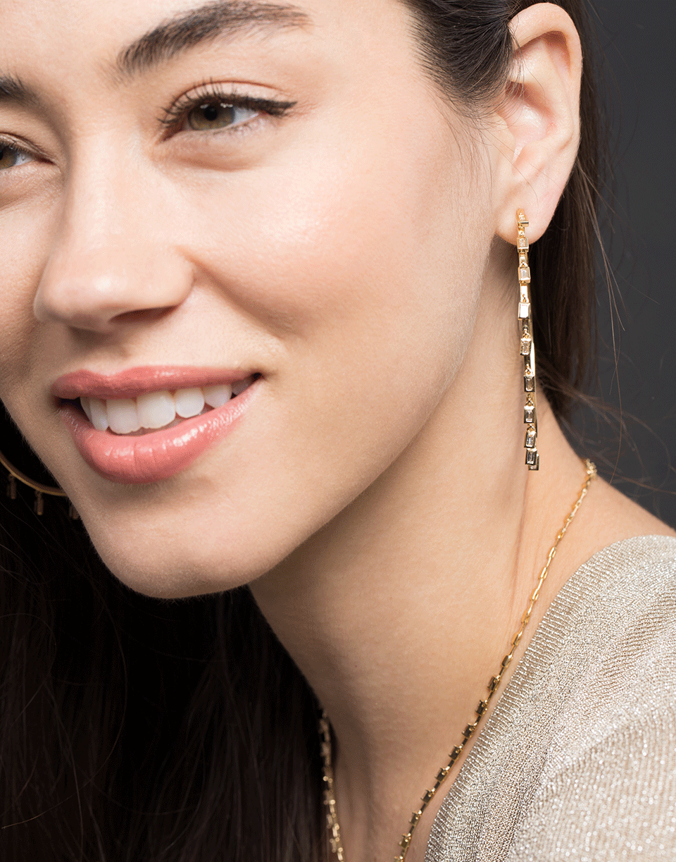 SHAY JEWELRY-White Diamond Baguette Dangle Hoops-YELLOW GOLD