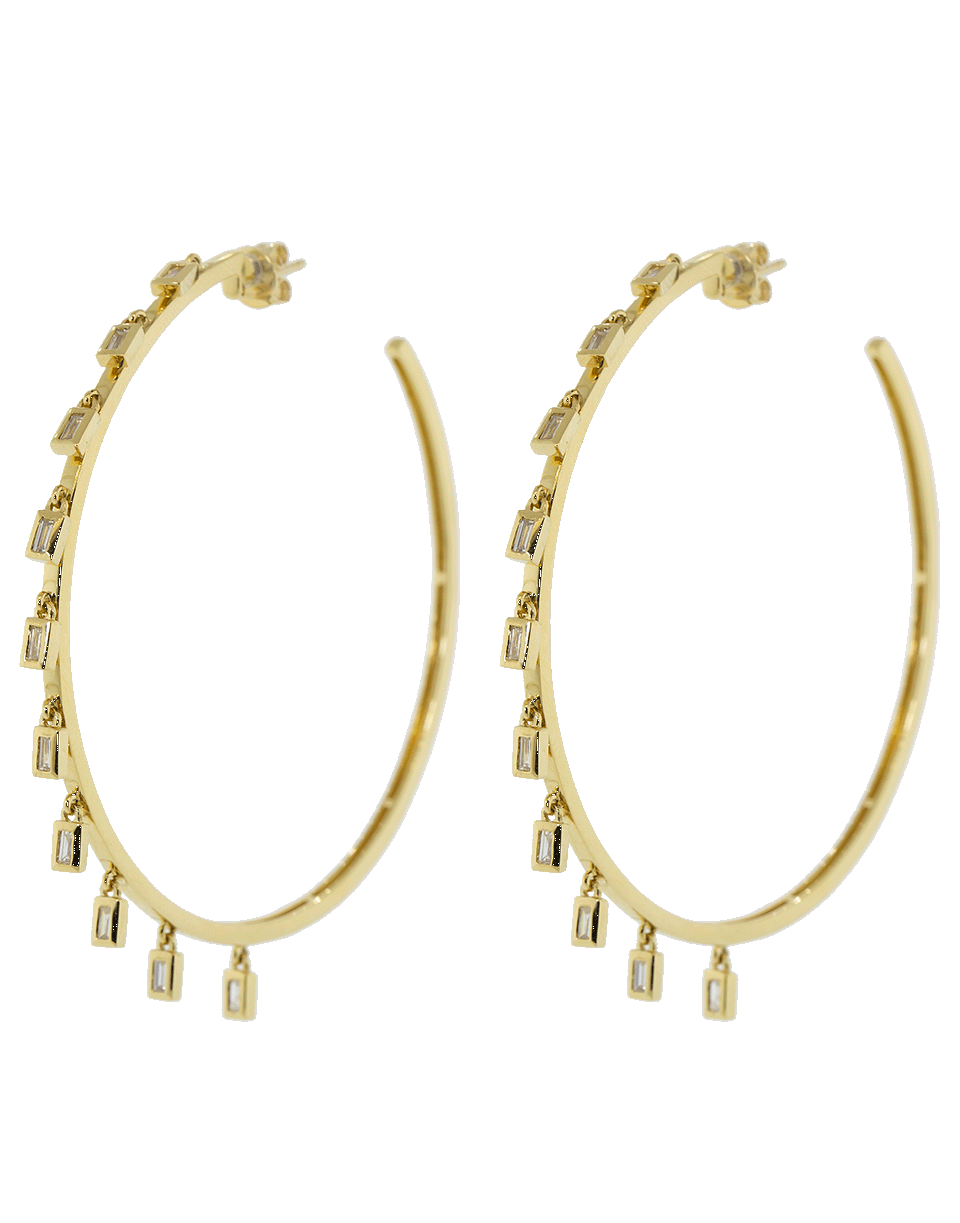 SHAY JEWELRY-White Diamond Baguette Dangle Hoops-YELLOW GOLD