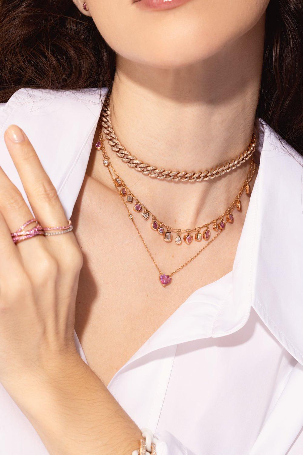 SHAY JEWELRY-PINK SAPPHIRE SOLITAIRE HEART NECKLACE-ROSE GOLD